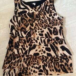 MSK Leopard Print Tiered Tank Top in Brown and Black